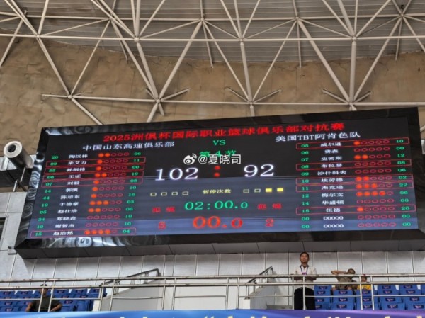 山东热身赛102-92击败美国TBT阿肯色队 王证19分&陈培东16分