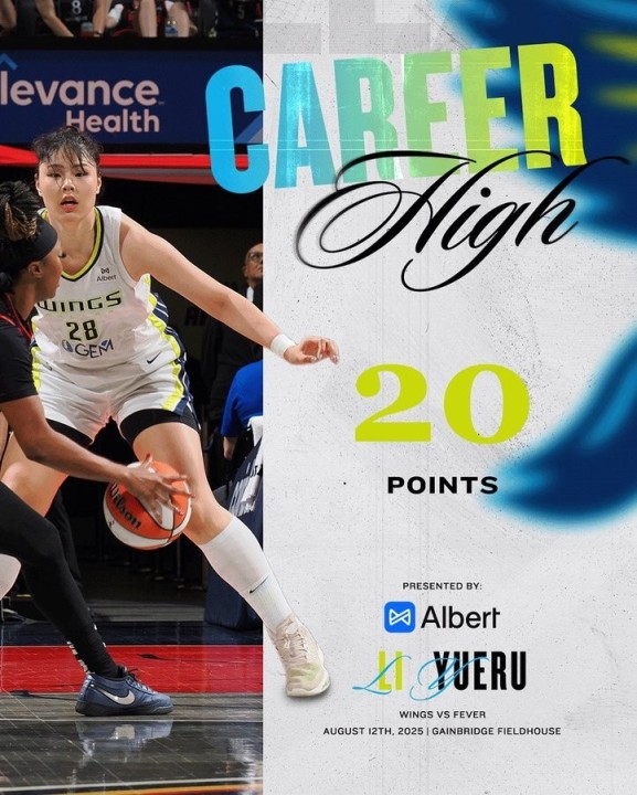 夸一夸！达拉斯飞翼发李月汝数据海报：多才多艺的大个子砍下20+4