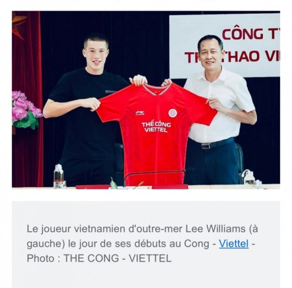越南媒体：越南电信体工俱乐部签下混血球员李-威廉姆斯